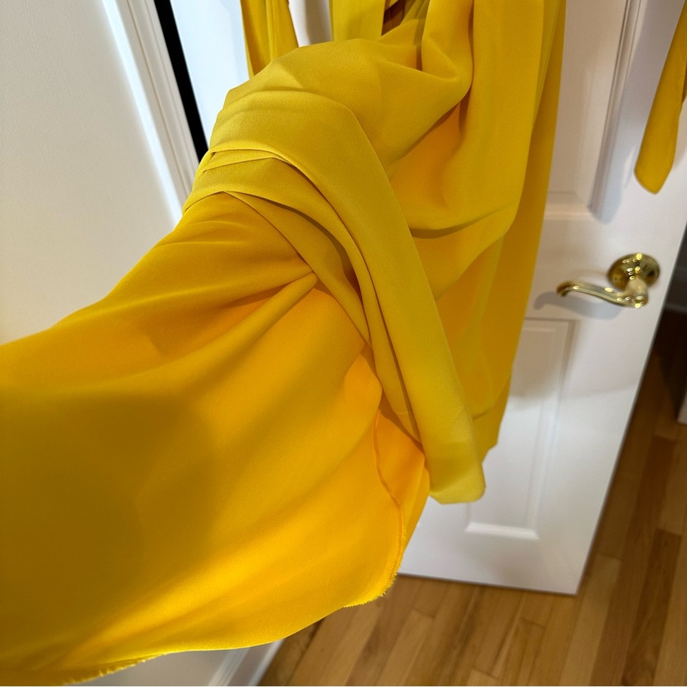 Derek Lam Yellow Silk Georgette Off the Shoulder Belted Dress Size 4 - Picture 7 of 10